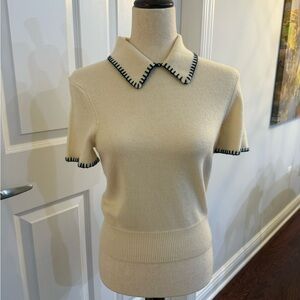 STAUD Windsor Knit Top with Whipstitch Black Accents